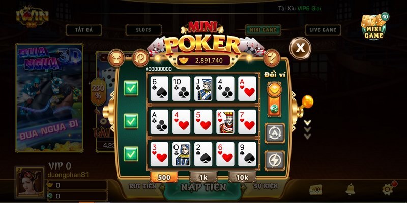 Mini Poker tại IWIN là phiên bản có cách chơi đơn giản, theo cơ chế đặc biệt